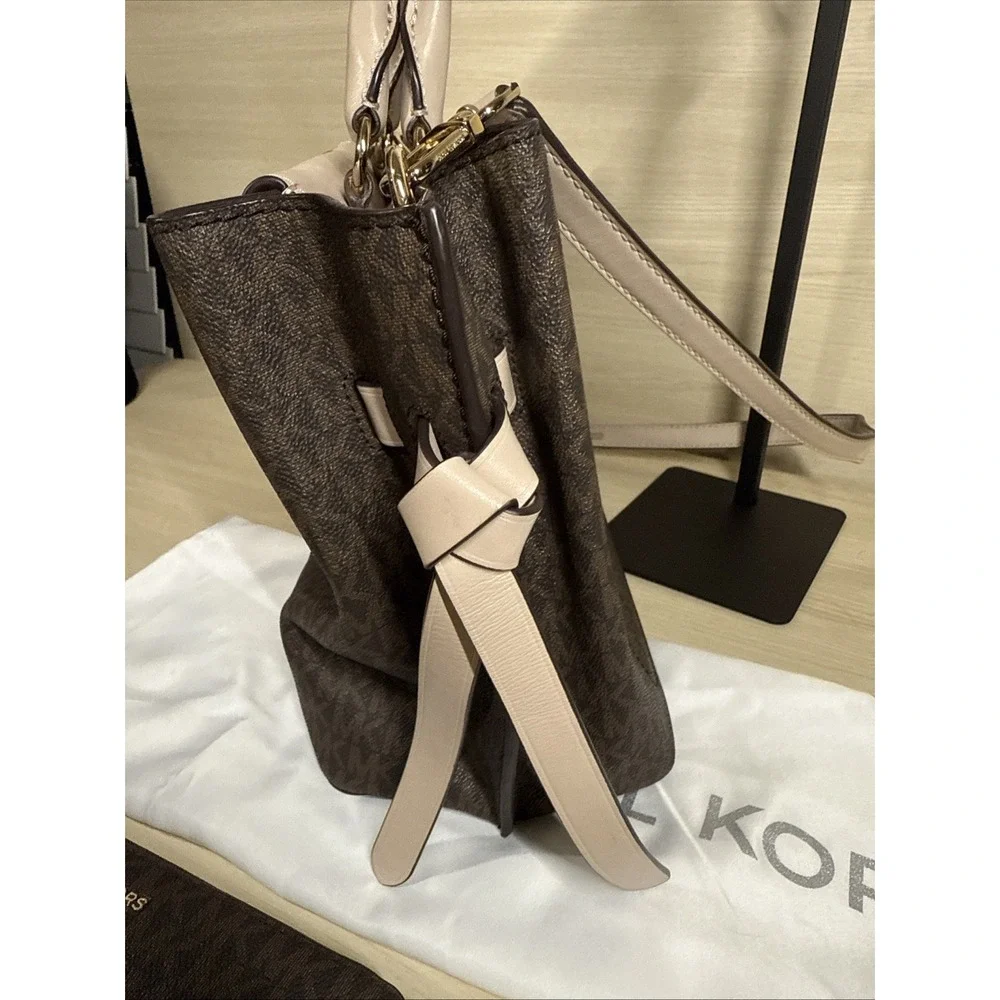 Michael Kors Hamilton Legacy Sm Logo Belted Satchel Pink Brown Crossbody &Wallet